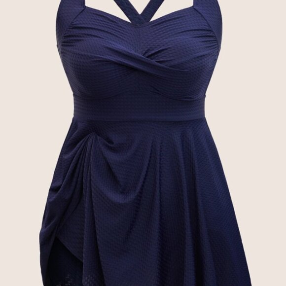 BloomChic Plus Size 2XL  Plain Textured Crossover Bodycon Swim Dress us18-20 - Picture 2 of 5